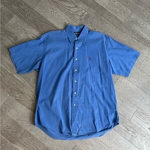 Ralph Lauren 100% Cotton Blake Blue Button Down Short Sleeve Top Size L